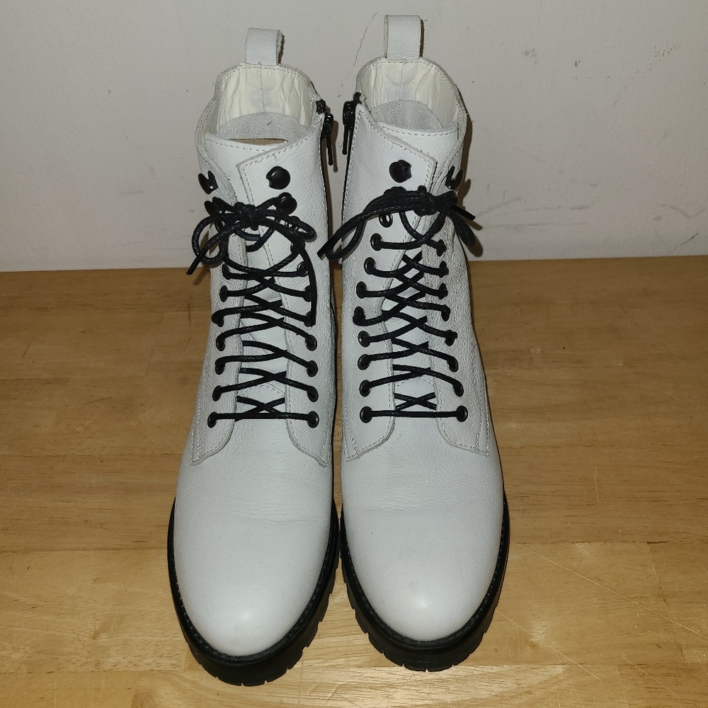 UO White leather lace-up combat boots